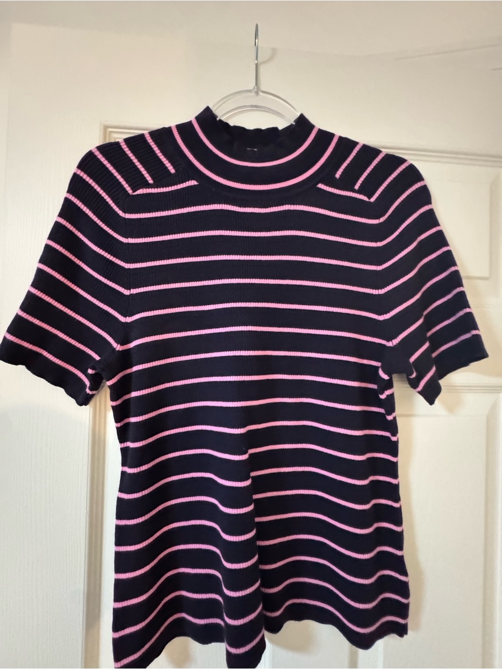 Striped Black and Pink Short Sleeve Knit Top